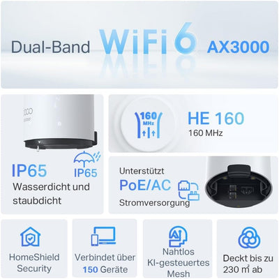 TP-Link Deco X50-Outdoor Wi-Fi 6 Mesh WLAN, AX3000 Dualband Router (2× Gigabit ports, 802.at PoE, Außenbereich, Kompatibel mit allen Deco-Modellen)