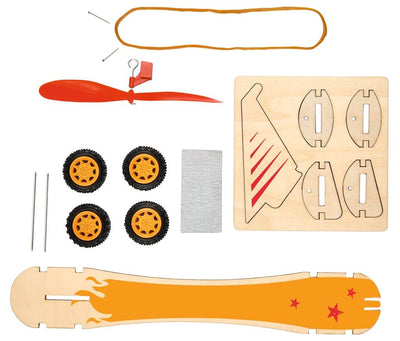 moses 30343 PhänoMINT Bausatz Gummimotor, Rennwagen-Bastelsets mit spannenden wissenschaftlichen Hintergrundinformationen, Holz-Spielzeug zum Selberbauen für Kinder ab 8 Jahren, Mittel