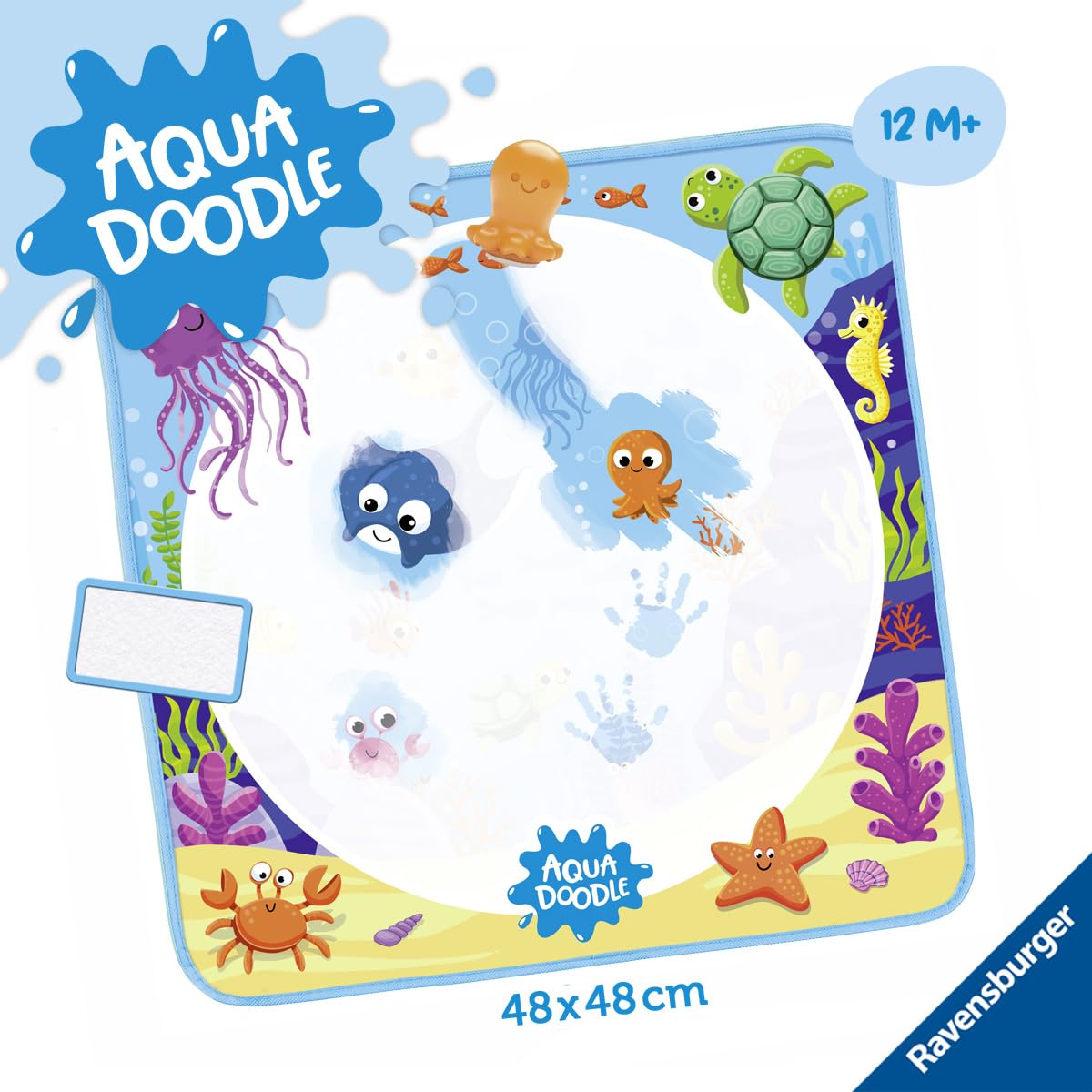 Ravensburger 4568 Aquadoodle Magic Ocean - Fleckenfreies Stempeln und Entdecken mit Wasser - Stempelset mit magischer Stoffmatte für Babys ab 1 Jahr - Spielzeug ab 1 Jahr