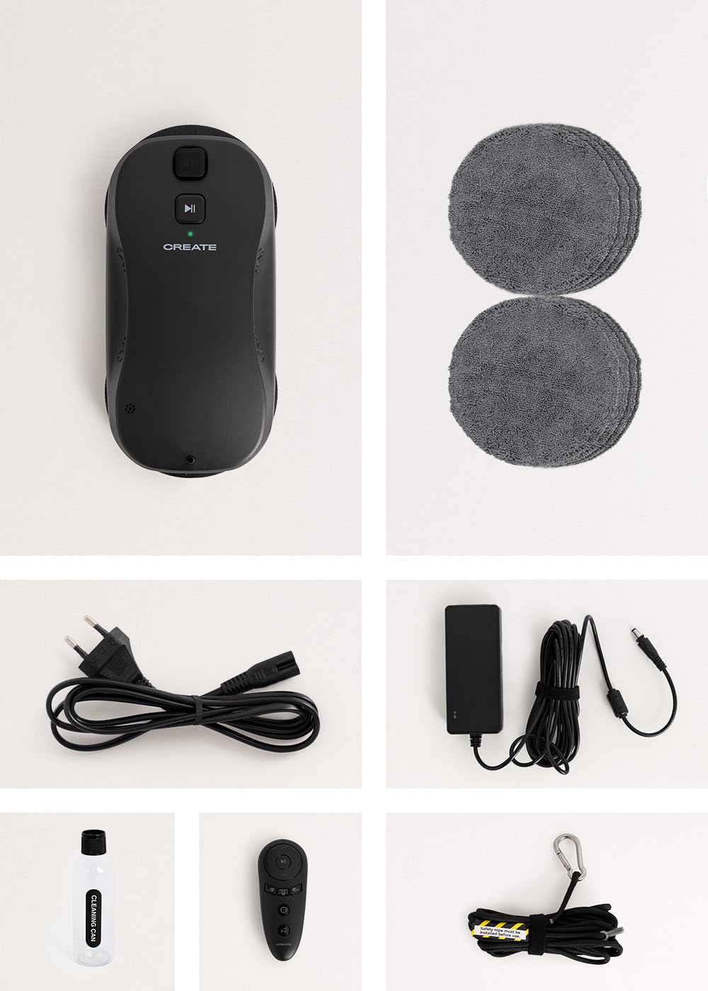 CREATE / WIPEBOT PRO/Automatischer Fensterputzroboter mit WLAN/Doppelter Wasserablauf, 2 Sprühstufen, Ecken- und Kantenerkennung, 5m Sicherheitskabel, 60ml Tank