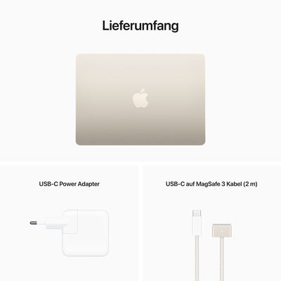 Apple MacBook Air Laptop mit M2 Chip: 13,6" Liquid Retina Display, 16 GB RAM, 256 GB SSD Speicher, beleuchtete Tastatur, 1080p FaceTime HD Kamera. Kompatibel mit iPhone/iPad; Polarstern