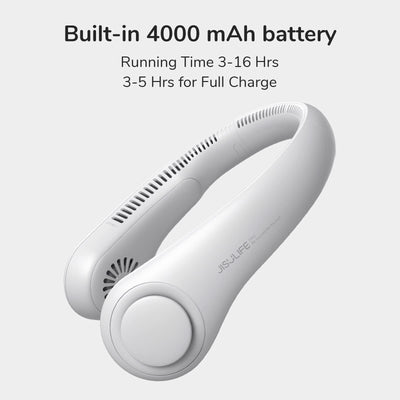 JISULIFE Tragbarer Hals-Ventilator, Hands Free Bladeless Fan, 4000 mAh Batteriebetriebener Tragbarer Persönlicher Ventilator, USB-Betriebener Schreibtisch-Ventilator, 5 Geschwindigkeiten - Grau