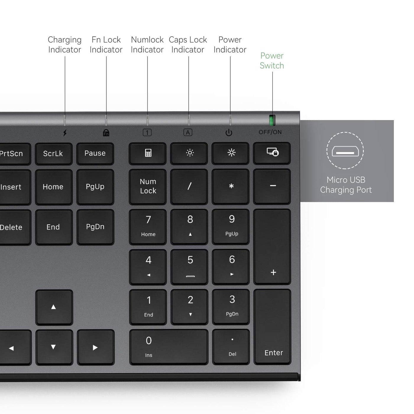 Seenda Wiederaufladbares kabelloses Tastatur- und Maus-Set, volle Größe, ultradünn, leise, USB-Tastatur und Maus, QWERTY-Layout für Windows-PC, Computer, Laptop, Grau