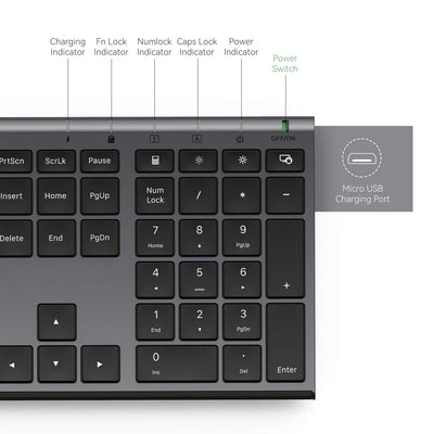 Seenda Wiederaufladbares kabelloses Tastatur- und Maus-Set, volle Größe, ultradünn, leise, USB-Tastatur und Maus, QWERTY-Layout für Windows-PC, Computer, Laptop, Grau