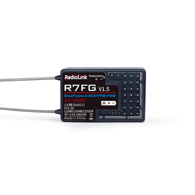Radiolink R7FG RC Empfänger 2.4 Ghz Gyro-integriert 7 Kanäle mit Spannung-Telemetrie 600m Reichweite für Autos Boote kompatibel mit RC8X/RC6GS V3/RC4GS V3/T8FB/T8S/T16D/T12D