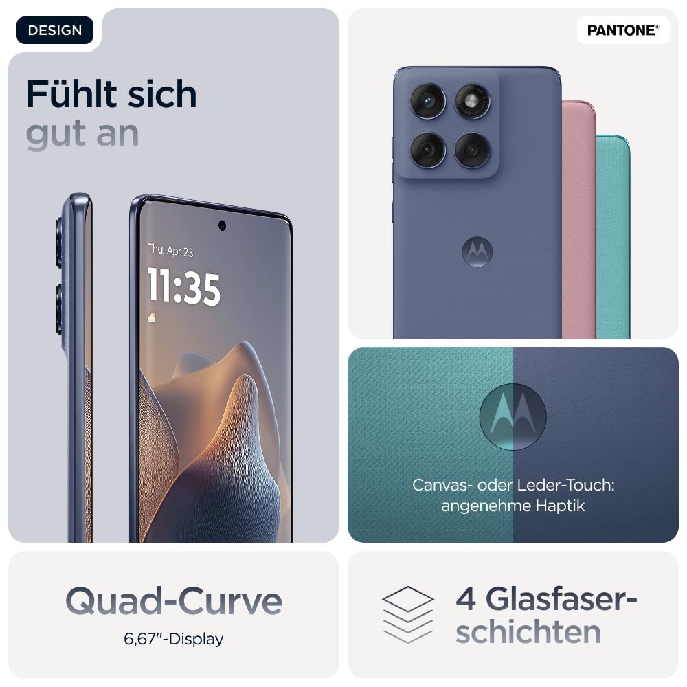 Motorola Edge 60 Fusion Smartphone (6,67“-Super-HD-Display, 50-MP-Kamera mit Moto AI, 8/256 GB, 5200 mAh, Android 15) Pantone Slipstream, inkl. Schutzcover + Handyhalter