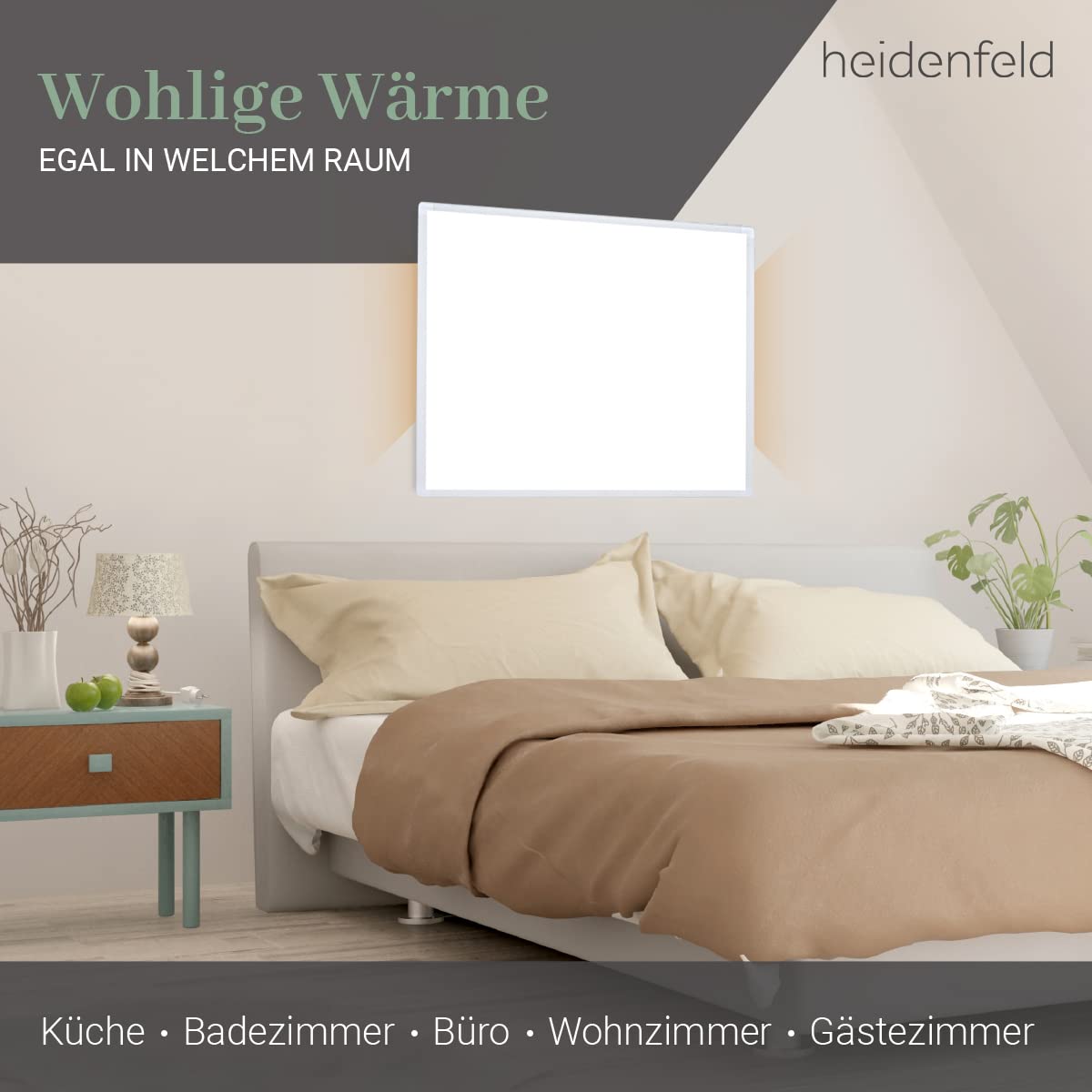 Heidenfeld Infrarotheizung HF-HP100-3 | 𝟭𝟬 𝐉𝐀𝐇𝐑𝐄 𝐆𝐀𝐑𝐀𝐍𝐓𝐈𝐄 - 1000 Watt - 14-25 m² - Infrarot Heizkörper - Elektroheizung mit Thermostat - Überhitzungsschutz (HF-HP100-3 1000 Watt)