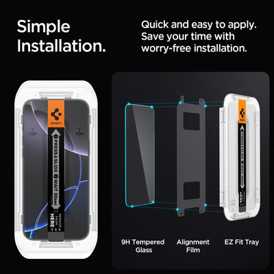 Spigen Glas.tR EZ Fit Schutzfolie kompatibel mit iPhone 16 Pro, 2 Stück, Kratzfest, 9H Härte Folie