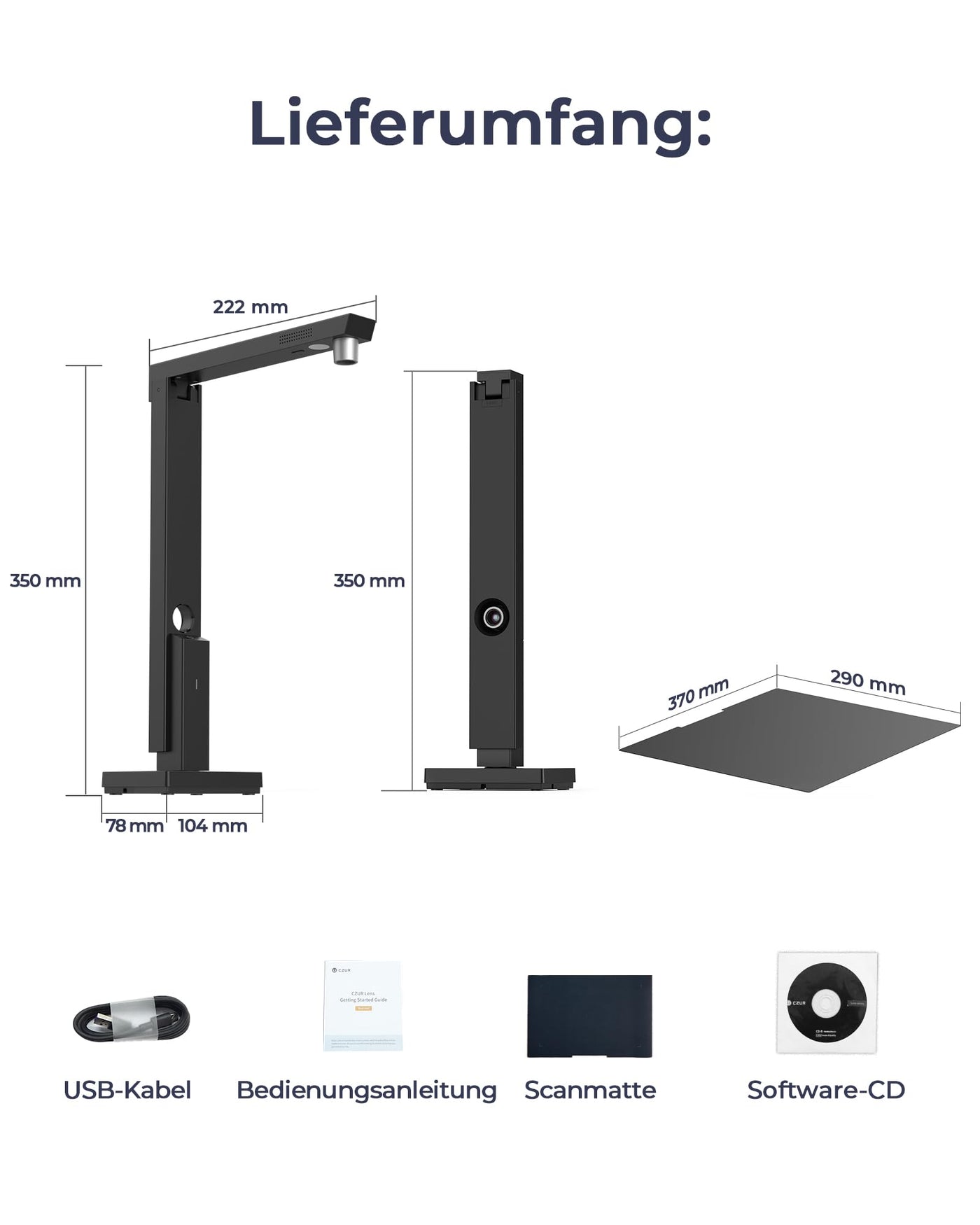 CZUR 8MP USB-Dokumentenkamera und Visualizer, A4 Dokumentenscanner tragbarer Scanner, für Lehr- und Klassenzimmer, Home-Office, kompatibel mit Windows, macOS (Lens800)