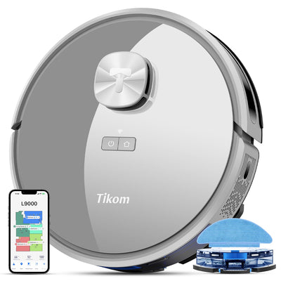 Tikom L9000 Saugroboter mit Wischfunktion, LiDAR Navigation, 4000Pa Staubsauger Roboter, 150Mins Max, Selbstaufladend, WLAN, 14 No-Go-Zonen, für Tierhaare, Teppich, Hartboden