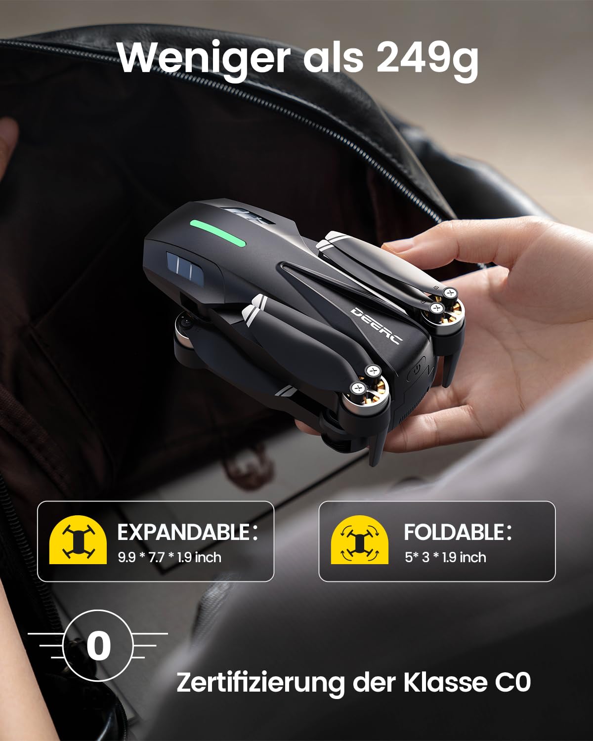 DEERC Drohne mit Kamera 1080P für Kinder, RC Quadrocopter D75 faltbar mit Wifi Übertragung, Lange Flugzeit,Bürstenloser Motor,Höhenhaltung,One Key Start Drohnen Spiel Geschenk für Anfänger Jungend, C0