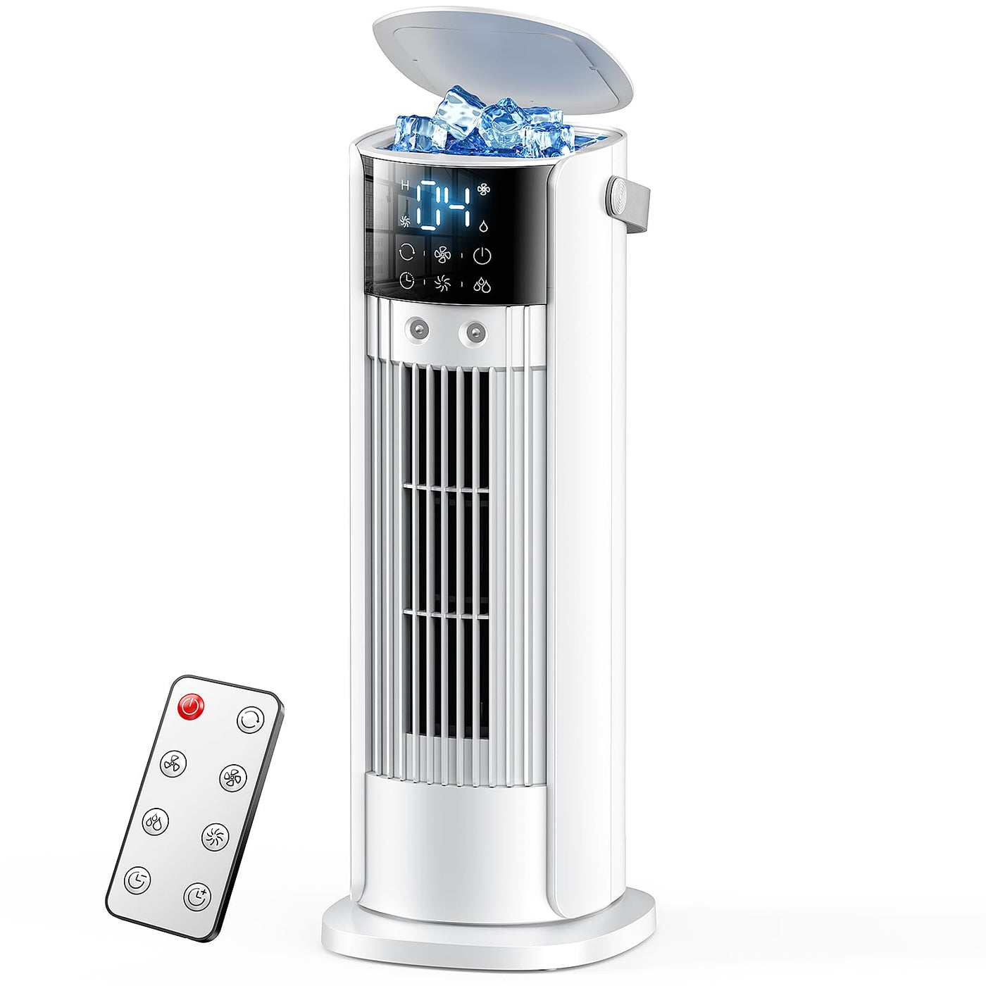 Klimaanlage Mobil, 4-in-1 Mobiles Klimagerät, Turmventilator Luftkühler mit Wasserkühlung Wassertank, 4 Windgeschwindigkeiten, 90°Oszillation,10H Timer, Fernbedienung, Leise für Zuhause