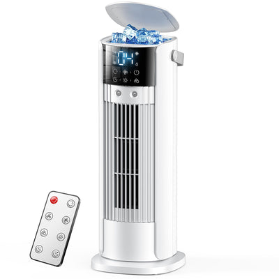 Klimaanlage Mobil, 4-in-1 Mobiles Klimagerät, Turmventilator Luftkühler mit Wasserkühlung Wassertank, 4 Windgeschwindigkeiten, 90°Oszillation,10H Timer, Fernbedienung, Leise für Zuhause