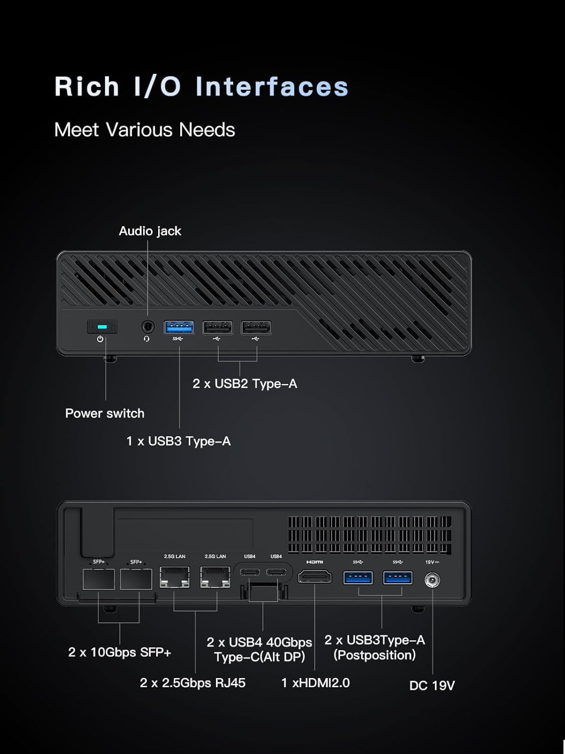 MINIS FORUM MS-01 Mini PC, Core i9-12900H Prozessor mit 14 Kernen/20 Threads bis zu 5,0 GHz, DDR5/M.2 2280 NVME SSD, Mini Desktop Computer, HDMI/2 x USB4, 2x10G× SFP+, 2.5GRJ45x2
