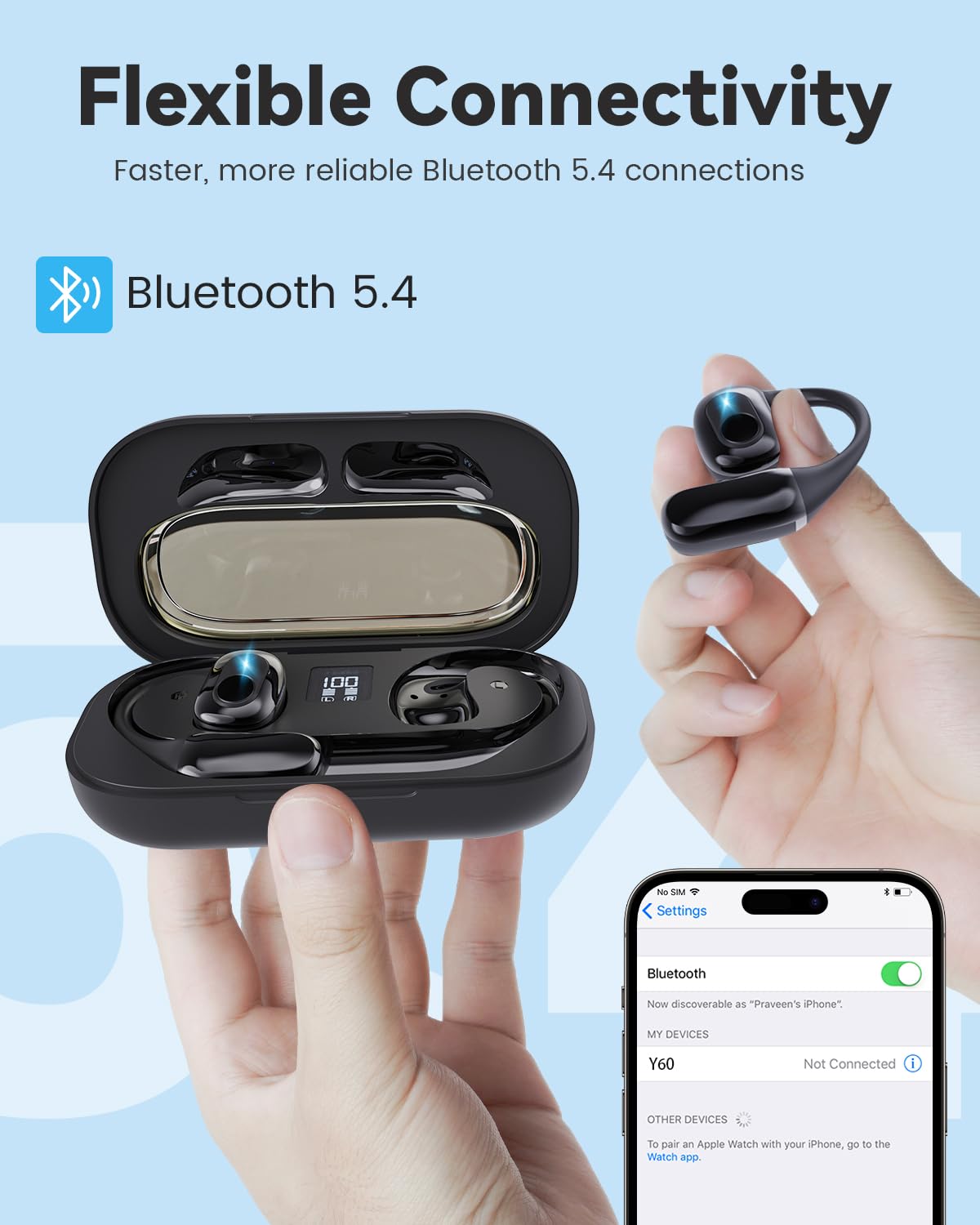 MONODEAL Open Ear Kopfhörer Bluetooth 5.3, Touch Controlled Air Conduction Ohrhörer Kopfhörer Kabellos Bluetooth Kopfhörer Sport, IPX6 Wasserdicht