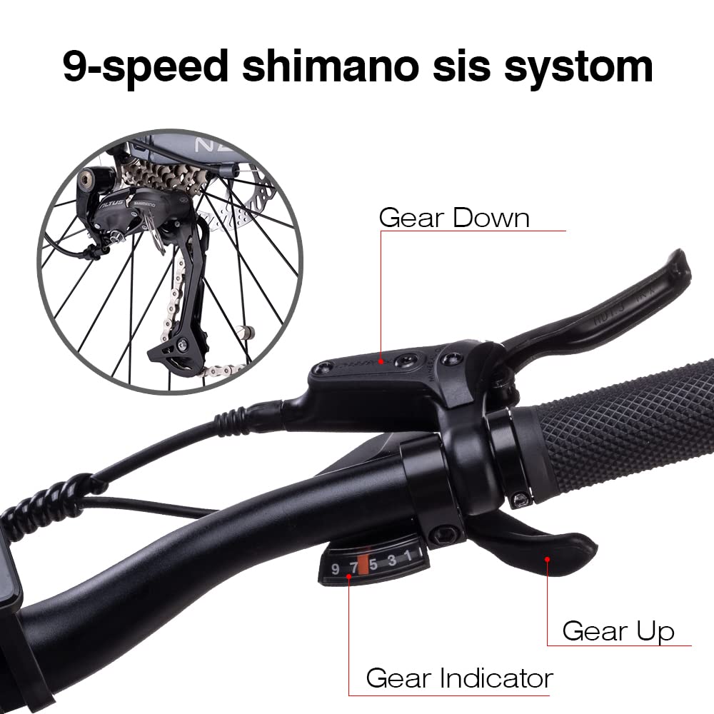 nakxus 27M202 E-Bike Elektrofahrrad 27.5" E-Fahrrad Mittelmotor Max. Reichweite bis zu 150km, Geländegängiges Mountainbike mit Shimano 9 Gängen, City E-Bike Herren Damen