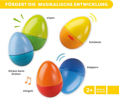 HABA Musikeier – 5 Bunte Rasseleier aus Holz zur musikalischen Frühförderung für Babys & Kleinkinder ab 2 Jahren – Made in Germany - 1007733001