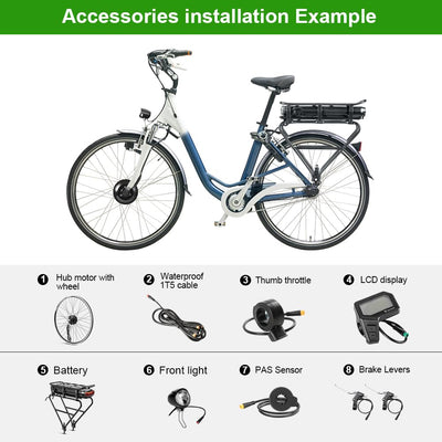 YOSE POWER Ebike Kit 36V250W 28" Frontmotor Fahrrad E-Bike Hub Umbausatz Integrierte Controller mit 36V 13Ah Gepäckträger Akku für 28" Scheibenbremse V-Brake Hinterrad Bike mit Rücklicht