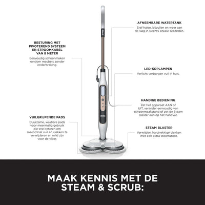 Shark Dampfreiniger, automatischer Dampfbesen mit Steam Blaster, 2 rotierende Power Pads, 3 Dampfstufen, desinfiziert, entfernt Flecken und Schmutz, für versiegelte Hartböden, weiß und grau S8201EU