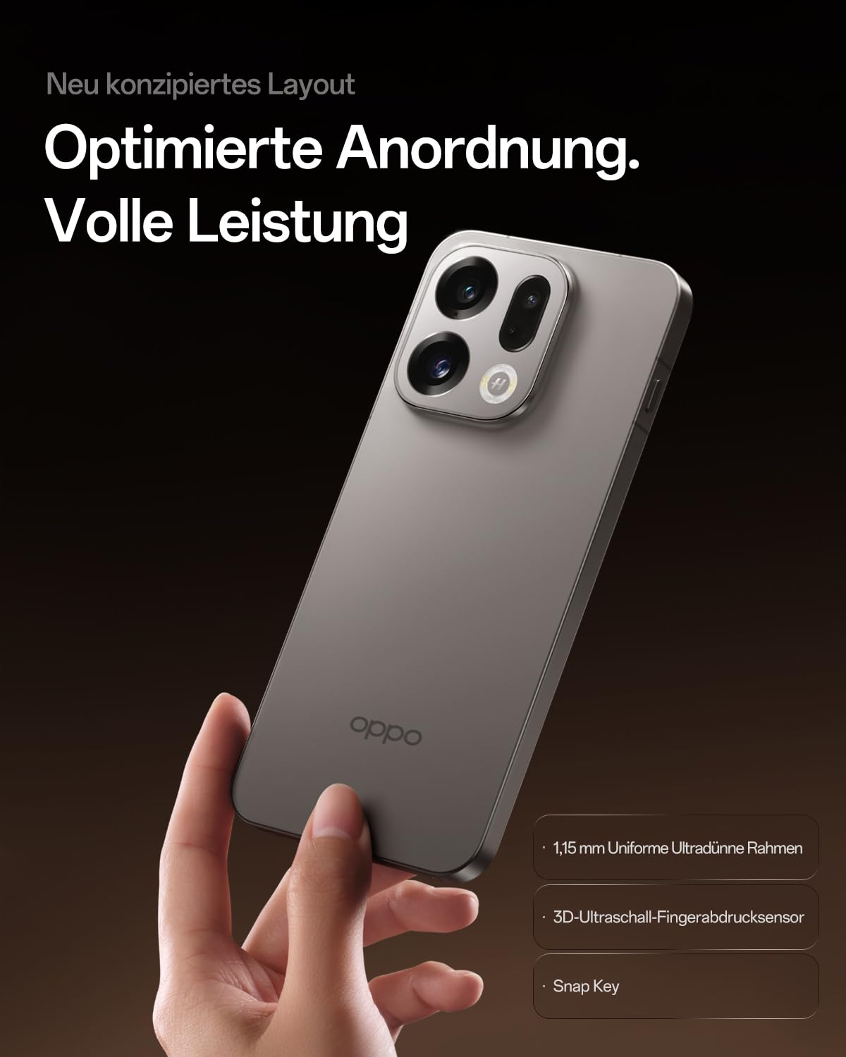 OPPO Find X9 5G 12+512GB, AI-freigeschaltetes Smartphone, 6,59" 120Hz ProXDR Display, 50MP Hasselblad-Kamera, 4K Motion, 7025 mAh Akku, IP69, Titanium Grey (inkl. 80W SUPERVOOC Ladegerät & Enco Air4)