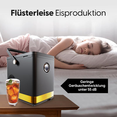 STARKFELD ICE MAKER - Luxus Eiswürfelmaschine | 20 KG Eis in 24 Stunden | Selbstreinigend & Keimfrei | 1,5L Wassertank | Eis in 6 Minuten | 2 Größen Eis | Kompakt & Leise | Cocktail Maschine (Schwarz)