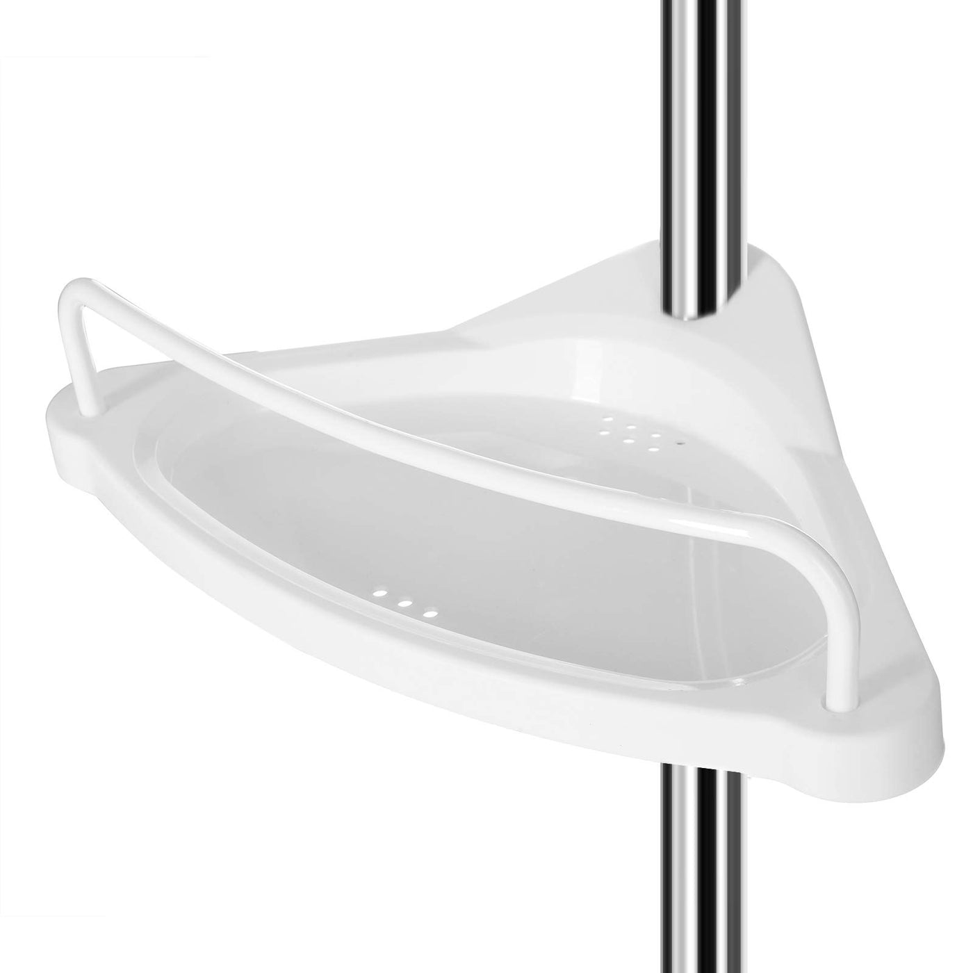 SONGMICS Duschregal höhenverstellbar, Eckregal fürs Badezimmer, Badregal, 95-300 cm, Boden bis Decke, Edelstahl, 4 Ablagen, 3 Haken, 1 Handtuchhalter, weiß-silbern BCB02SW