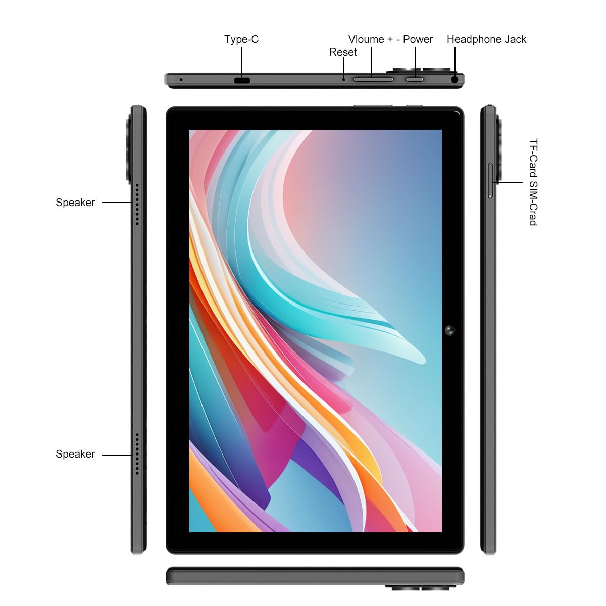 Crelander 10.1 Inch Android 13 Tablet mit SIM Card Slot 4G LTE Calling, 12GB+512GB, 8000mAh Battery, Dual Camera, Bluetooth/WiFi, Bundle mit Schutzhülle, Tastatur, Maus & Stylus (Grau Schwarz)