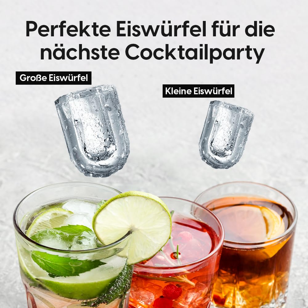 STARKFELD ICE MAKER - Luxus Eiswürfelmaschine | 20 KG Eis in 24 Stunden | Selbstreinigend & Keimfrei | 1,5L Wassertank | Eis in 6 Minuten | 2 Größen Eis | Kompakt & Leise | Cocktail Maschine (Schwarz)