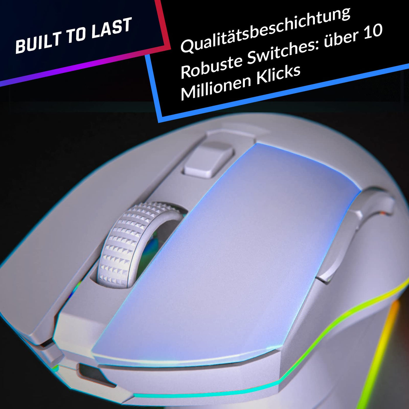 KLIM Blaze Pro – Gaming-Maus, kabellos, RGB wiederaufladbar, mit Ladestation – Neuheit 2024 – Hochpräziser Sensor mit Langer Akkulaufzeit – 6000 DPI – kabelgebundene und kabellose Maus – Weiß