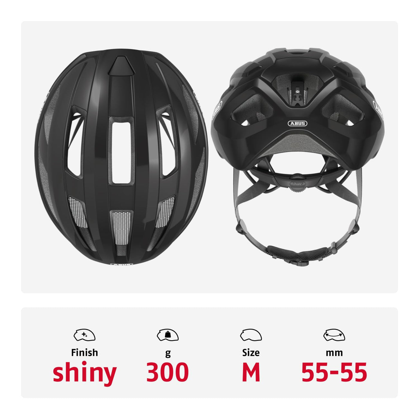 ABUS Rennradhelm Macator - sportiver Fahrradhelm für Einsteiger - auch für Zopfträger/-innen - für Damen und Herren - Schwarz Glänzend, Größe M