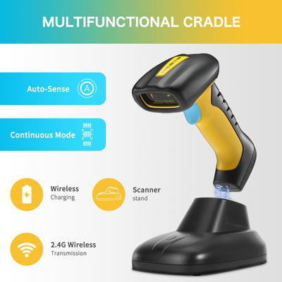 NETUM Verbesserter QR Industrie Bluetooth Barcode Scanner mit Ladestation, kabelloser 2D-1D-Barcode-Leser, Fallschutz, stoßfest, staubdicht, Freisprecheinrichtung für Windows Mac Android iOS (NT-1200)