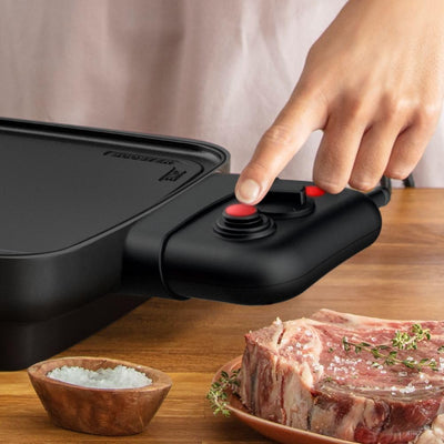 Tefal CB6418 BBQ Booster Tischgrill | Power-Boost-Zone | 2200 Watt | Antihaftbeschichtung | 6 Stufen Thermostat | Auffangschale spülmaschinengeeignet | Thermo-Spot | extragroße Grillfläche | Schwarz