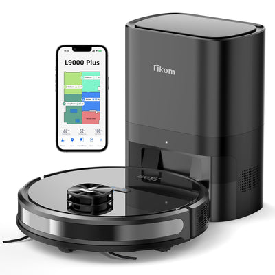 Tikom L9000 Plus Saugroboter mit Wischfunktion, Selbstentleerung, 60-Tage-Kapazität, Home-Mapping, Zeitplan, WLAN/App, 6000 Pa, 150Mins Max., LiDAR-Navigation Roboter Staubsauger für Haustiere, Hartb