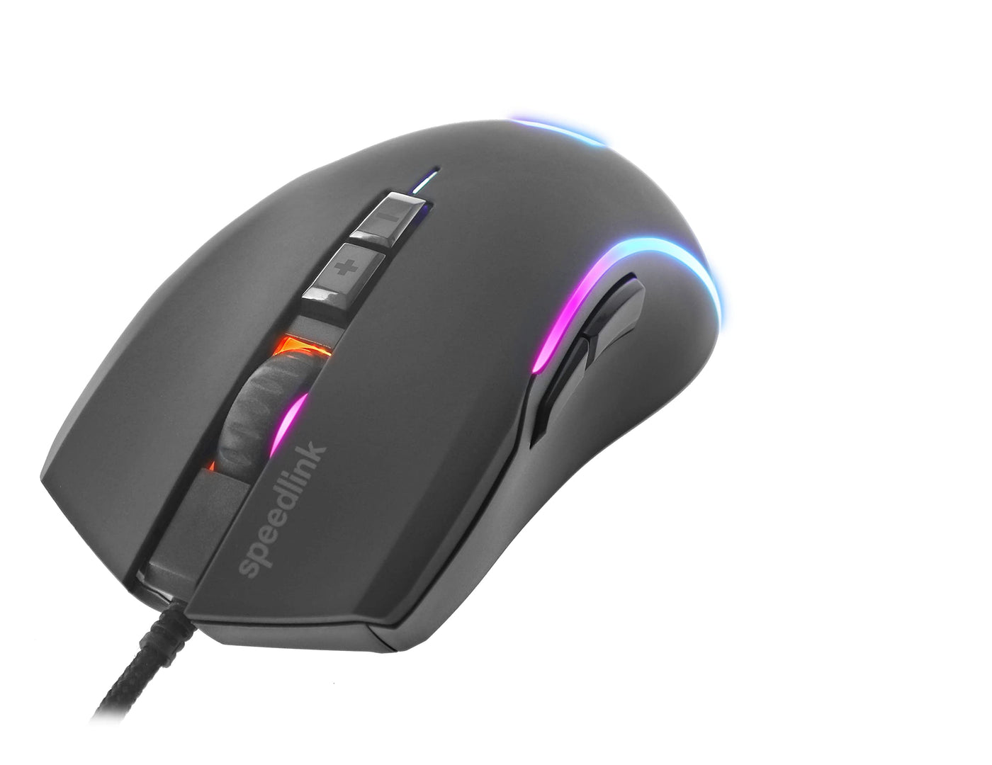 SPEEDLINK ZAVOS Gaming Mouse – Gaming Maus mit Kabel, mehrfarbige LED Beleuchtung, 5 Tasten PC Maus kabelgebunden, DPI-Schalter bis 6400dpi, gummierte Oberfläche, ummanteltes Kabel, schwarz