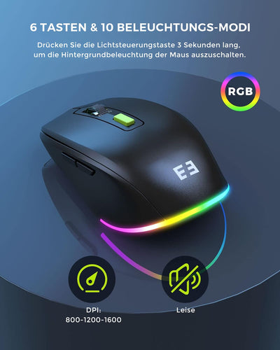 seenda Tastatur Maus Set kabellos beleuchtet, wiederaufladbare USB & Typ C Funktastatur mit Maus mit Handyhalter und Handballenauflage für PC/Windows/Mac, leise Klicken & QWERTZ Layout, Schwarz