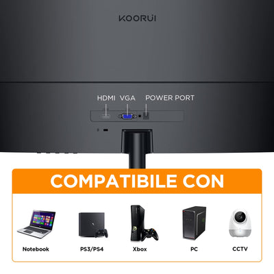 KOORUI Curved Monitor - 27 Zoll FHD Curved Computer Monitor, VA-Panel, 75Hz, Krümmung 1800R, Neigungsverstellung, Augenpflege, HDMI, VGA Gaming Monitor, Schwarz