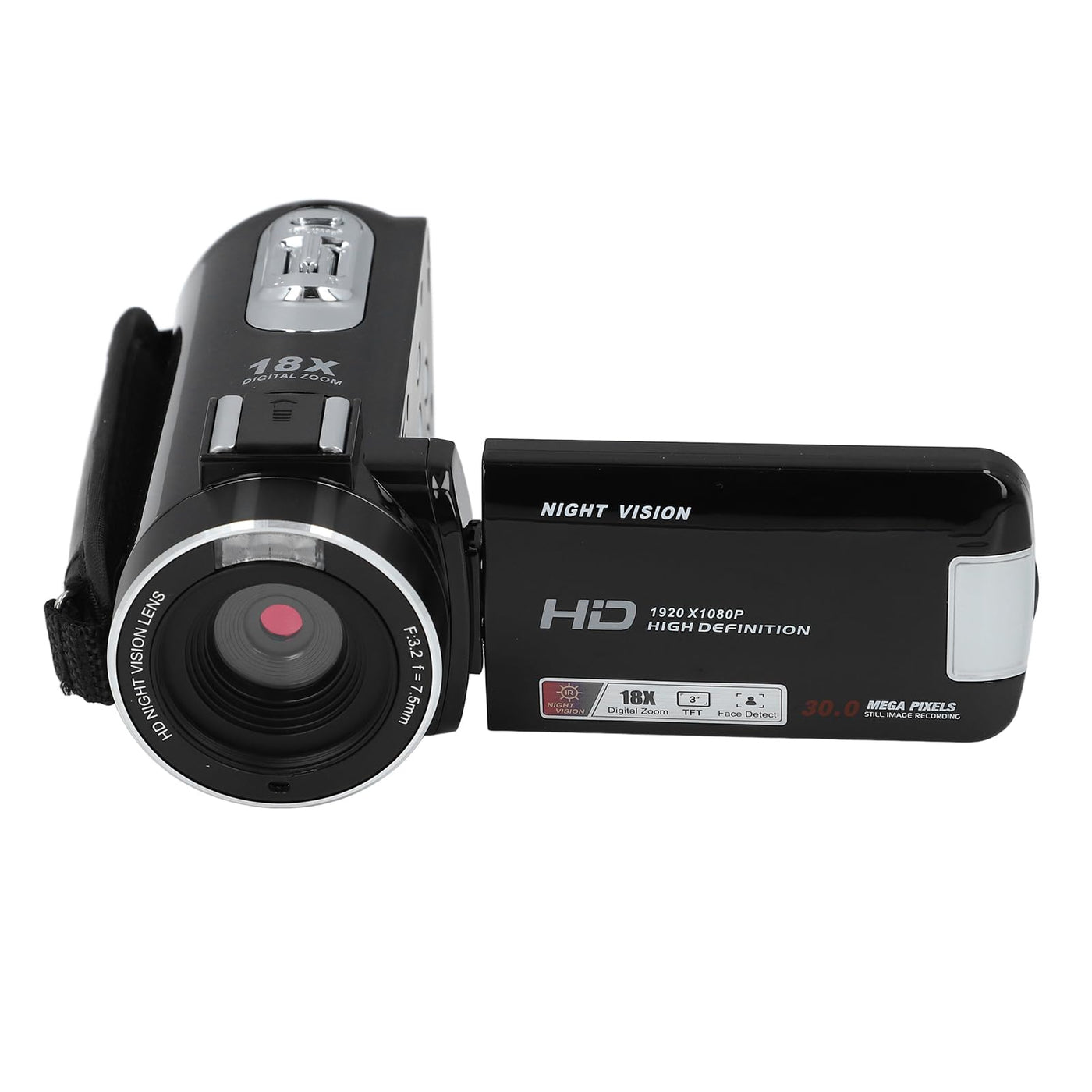 Topiky Videokamera Camcorder, 270 Grad Drehbarer LCD 18 Fach Zoom Camcorder, IR Nachtsicht Vlogging Kamera Recorder, Webcam Videokamera, Digitalkamera mit Pausenfunktion (Black)