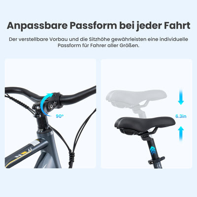 Touroll MA2 27.5'' E-Bike für Erwachsene, Cityräder Elektrofahrrad mit 250W 70N.M Mittelmotor Motor und 36V 468Wh Akku, Reichweite 100km, Hydraulische Scheibenbremse Ebikes für Herren Damen (Grau)