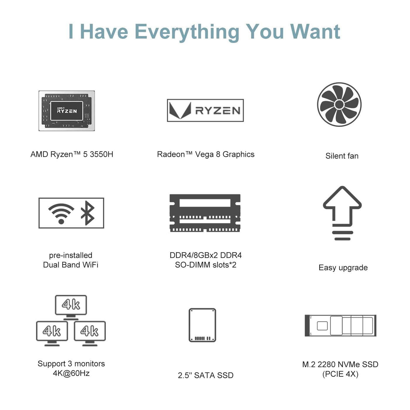 MINIS FORUM Mini PC, UM350 16 GB DDR4 / 512 GB SSD AMD Ryzen 5 3550H Prozessor Mini Desktop Computer, HDMI-DP- USB C- Anschluss, Radeon Vega 8 Graphics,USB 3.1