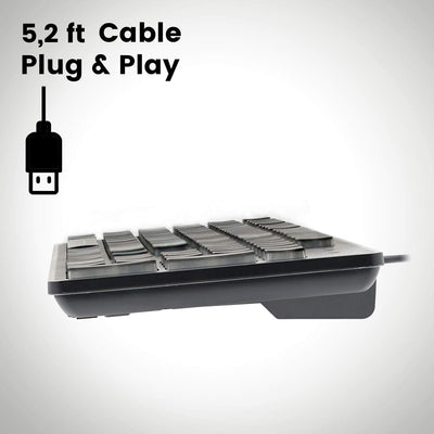 Perixx PERIBOARD-317 USB-Tastatur mit kabelgebunden, beleuchtet, Big Print Letter mit weiß beleuchteter LED, US-Layout, Schwarz