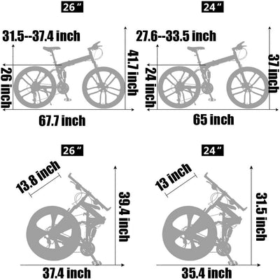 Wmmner Faltbares Mountainbike mit doppelter Federung, 66 cm (26 Zoll), für Erwachsene und Männer, Mountainbike, Geländefahrrad, für Jungen und Mädchen mit Scheibenbremse, Stahlrahmen mit hohem