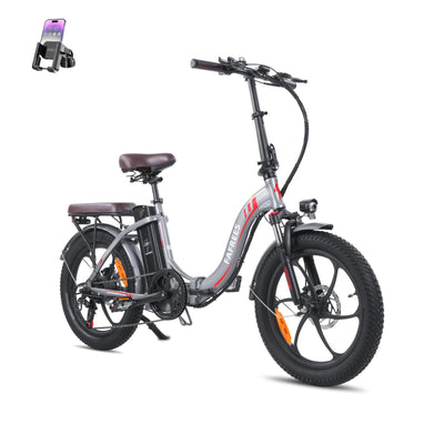 Fafrees F20 PRO E-Bike Klapprad Elektrofahrrad 20 Zoll Fatbike, 250W Motor 36V 18AH Akku, 20 * 3,0 Zoll Mountainbike Elektrofahrrad 40 Nm (Handyhalter, grau)