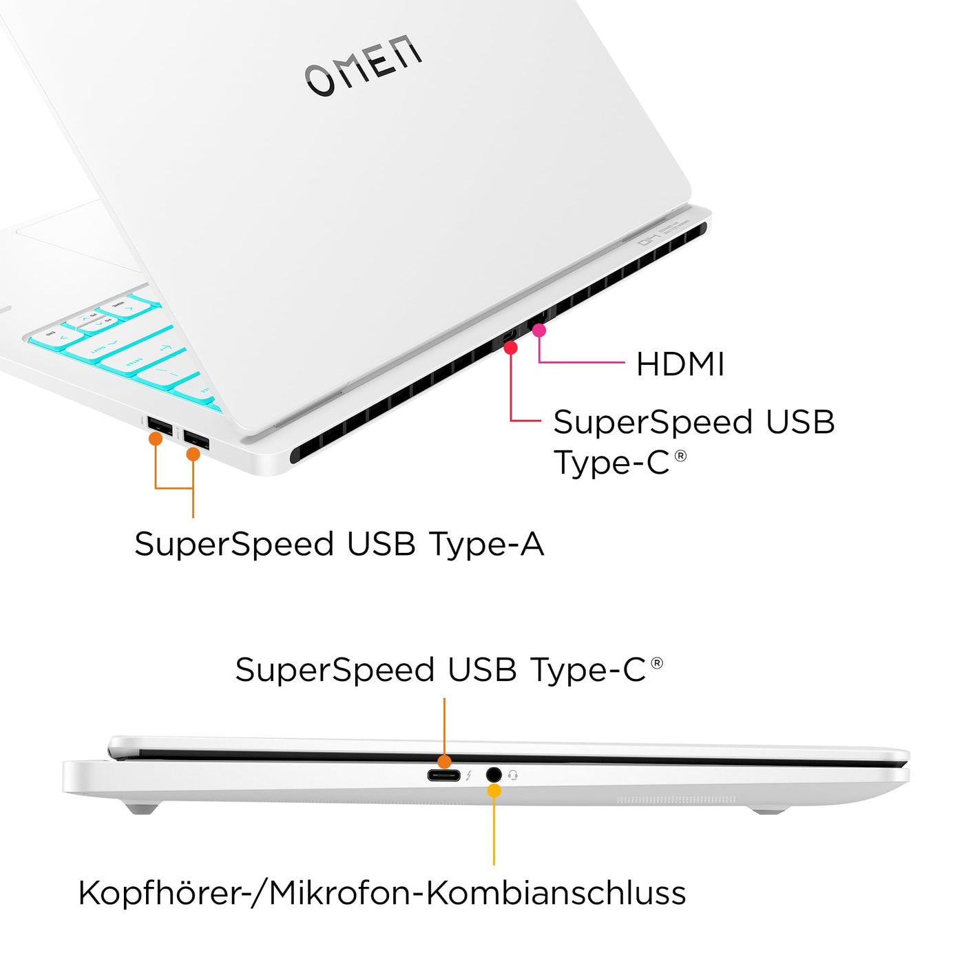 HP OMEN Transcend Gaming Laptop, 14 Zoll 2,8K OLED 120Hz, Intel Core Ultra 7 155H, 16 GB DDR5 RAM, 1 TB SSD, NVIDIA GeForce RTX 4060 (8GB), QWERTZ, Windows 11, Weiß inkl. HyperX Cloud III Wireless