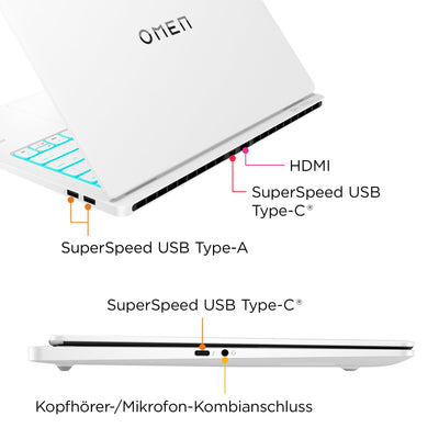 HP OMEN Transcend Gaming Laptop, 14 Zoll 2,8K OLED 120Hz, Intel Core Ultra 7 155H, 16 GB DDR5 RAM, 1 TB SSD, NVIDIA GeForce RTX 4060 (8GB), QWERTZ, Windows 11, Weiß inkl. HyperX Cloud III Wireless