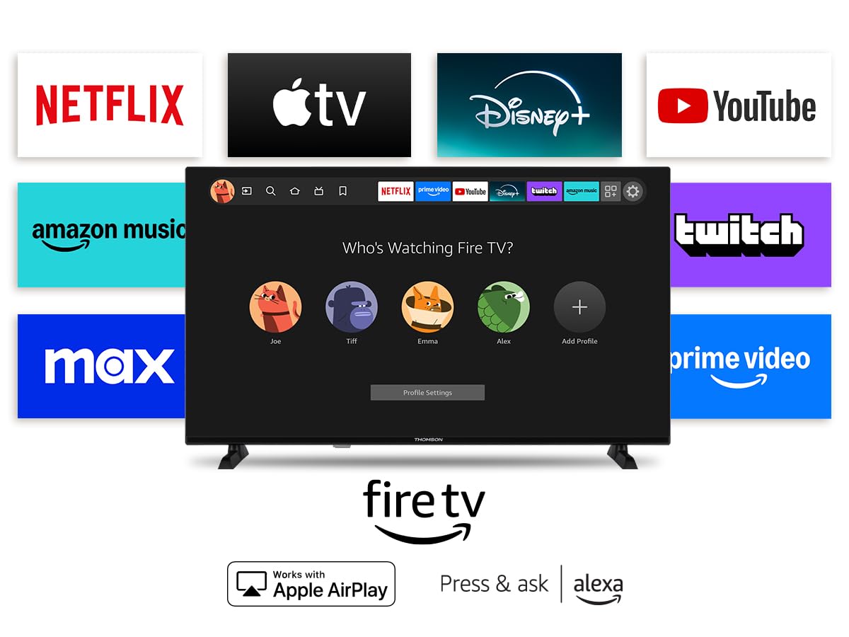 Thomson 32'' (80 cm) HD – LED Fire TV – Alexa-Sprachsteuerung, AirPlay-Unterstützung, Triple Tuner, Bluetooth, HDMI, USB-Anschlüsse, AV IN und CI+ – 32HF2S34 – 2024
