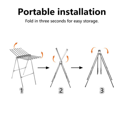 Sinbide Wäscheständer Interieur Faltbarer Wäscheständer mit 2 Flügeln Wäscheständer Edelstahl Standtrockner Gewichtskapazität 10kg Wäschetrockner mit Clip Windschutz Wäschetrockner Outdoor