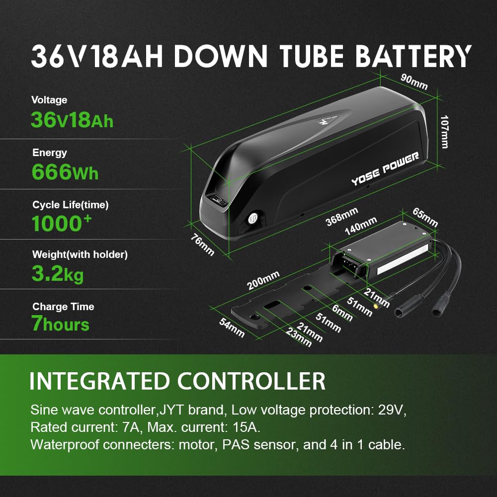YOSE POWER 28" Ebike Umbausatz 36V 250W Heckmoter Elektrofahrrad Conversion Kit für Steckritzel Cassette mit Integrierte Controller Hailong 36V 18Ah Batterie