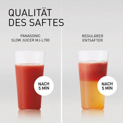 Panasonic Slow Juicer MJ-L700KXE, elektrische Fruchtpresse, Entsaften von ganzen Früchten und Gemüse, 75-mm Öffnung, schlankes Design, sicher und praktisch, Schwarz, Mattschwarz