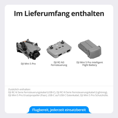 DJI Mini 5 Pro, C0-Zertifiziert, Ultraleichte Drohne mit Kamera, 1-Zoll CMOS, Omnidirektionale Hinderniserkennung, ActiveTrack 360°, 225°-Gimbal-Rotation, 20km-Übertragung, 4K-Drohne für Anfänger