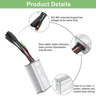 Keenso Controller, Elektrofahrrad Universal KT‑22A Wasserdichter 36V /48V Controller mit Licht Kabel für 36V / 48V 500W/750W Bürstenlosen Motor